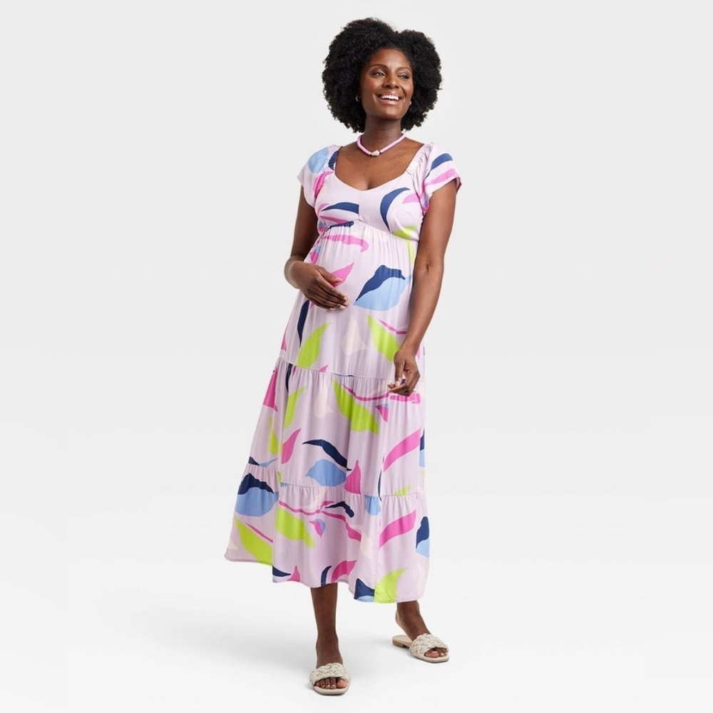 Isabel Maternity Multicolor Printed Tiered Midi Flutter Dress - Picture 4 of 4